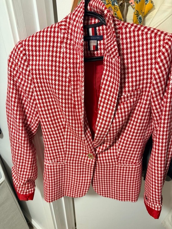 Tommy Hilfiger Jackets & Blazers - Tommy Hilfiger Red & White Houndstooth Shawl-Collar Blazer